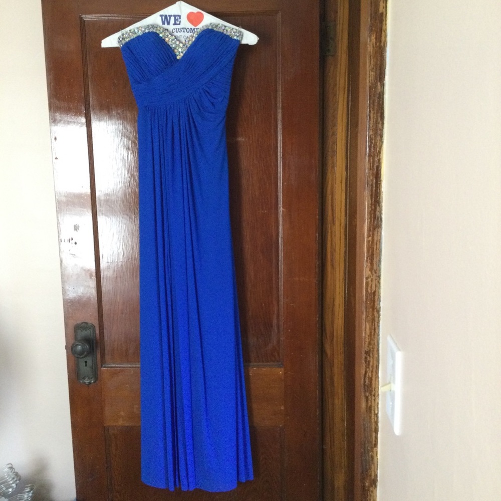 Jump Apparel Blue Strapless Long Prom Dress